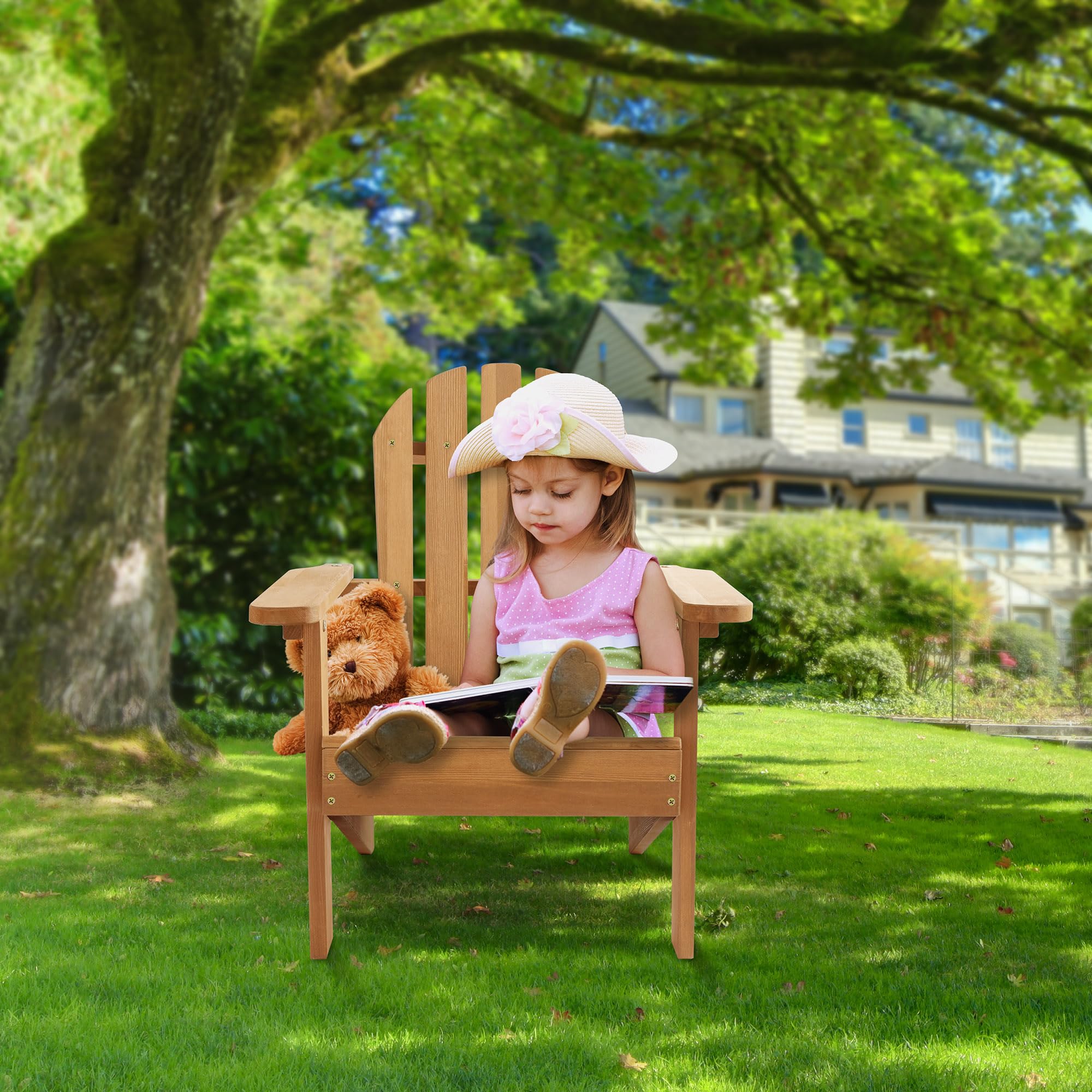 Casafield Children's Adirondack Chairs, Set of 2 Cedar Wood Outdoor Kid's Chairs for Patio, Deck, Lawn and Garden, Partially Pre-Assembled - Natural