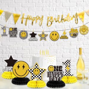 Outus 9 Pcs One Happy Dude Honeycomb Centerpiece One Happy Dude 1st Birthday Party Decoration Set Smile Face Table Toppers Centerpieces Party Supplies for Wedding Baby Shower Birthday Party Home Decor