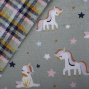 mook fabrics fleece flannel 2 sided dp308 unicorns, sage cut by the yard