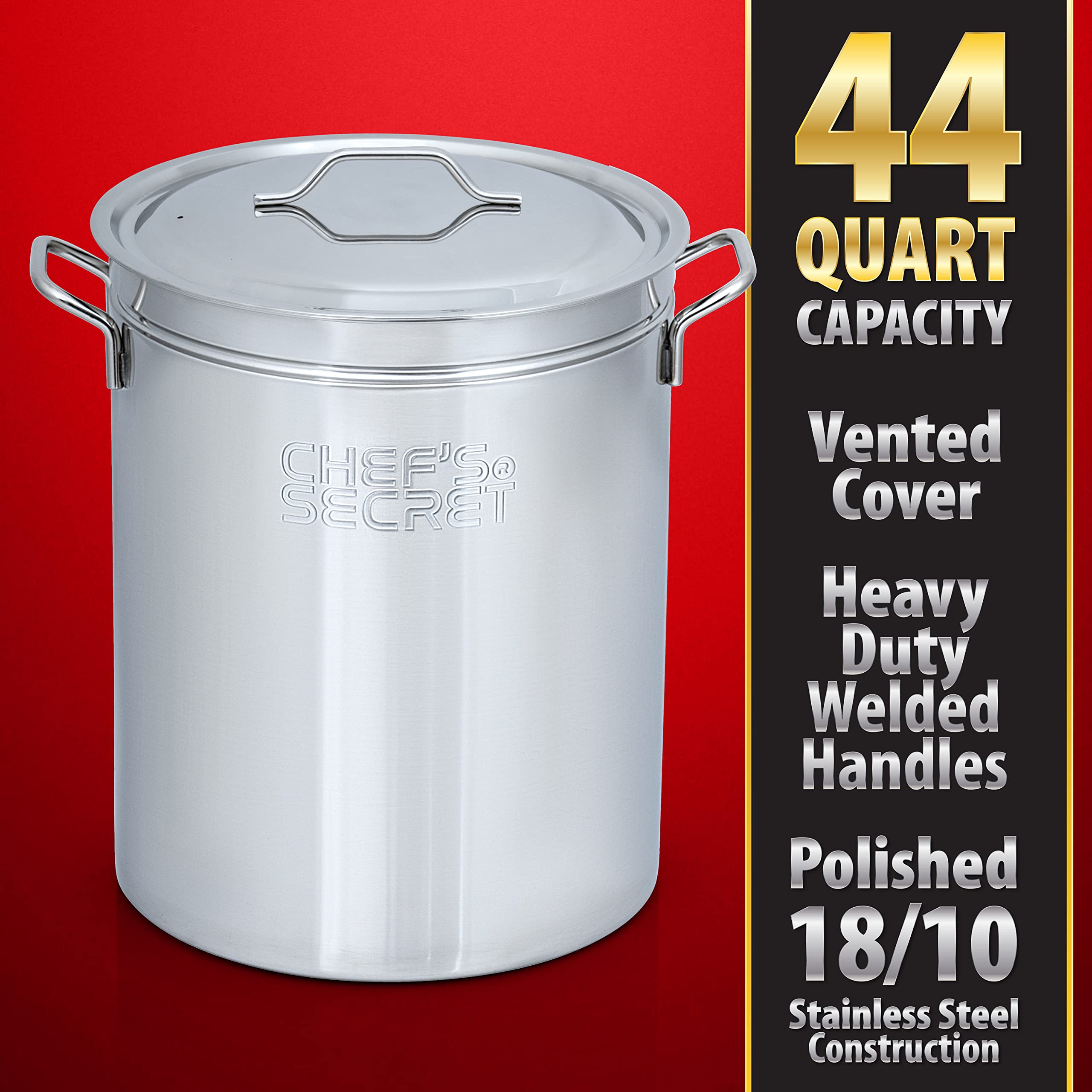 Chef's Secret 44 Quart Stainless Steel Stockpot w/Basket Perfect for Gumbo, Spaghetti, Crawfish Boils, Stews and Gumbo