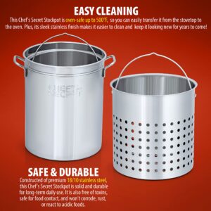 Chef's Secret 44 Quart Stainless Steel Stockpot w/Basket Perfect for Gumbo, Spaghetti, Crawfish Boils, Stews and Gumbo