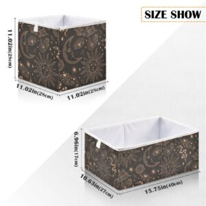 Vnurnrn Fabric Cube Collapsible Storage Cube Boho Celestial Snake Print, Storage Bins with Support Board, Foldable Basket for Shelf Closet Cabinet 11.02×11.02×11.02 in