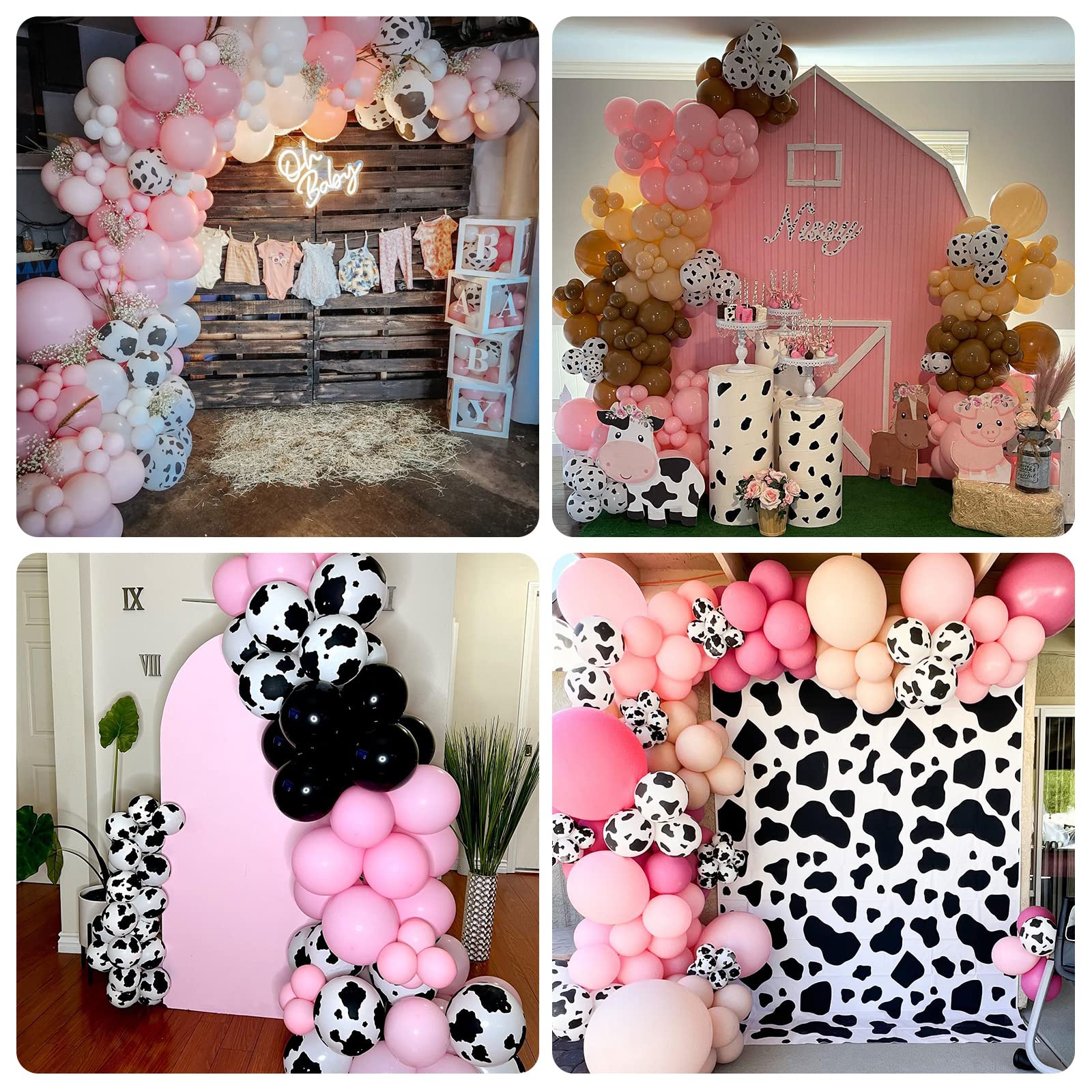 121 Pcs Cow Print Balloon Arch Kit, Pink Nude Brown Tan Apricot Cow Balloon Arch Garland Kit Different Sizes, Balloons Garland Kit for Farm Party Cowboy Party Dcorations Baby Shower Birthday Party