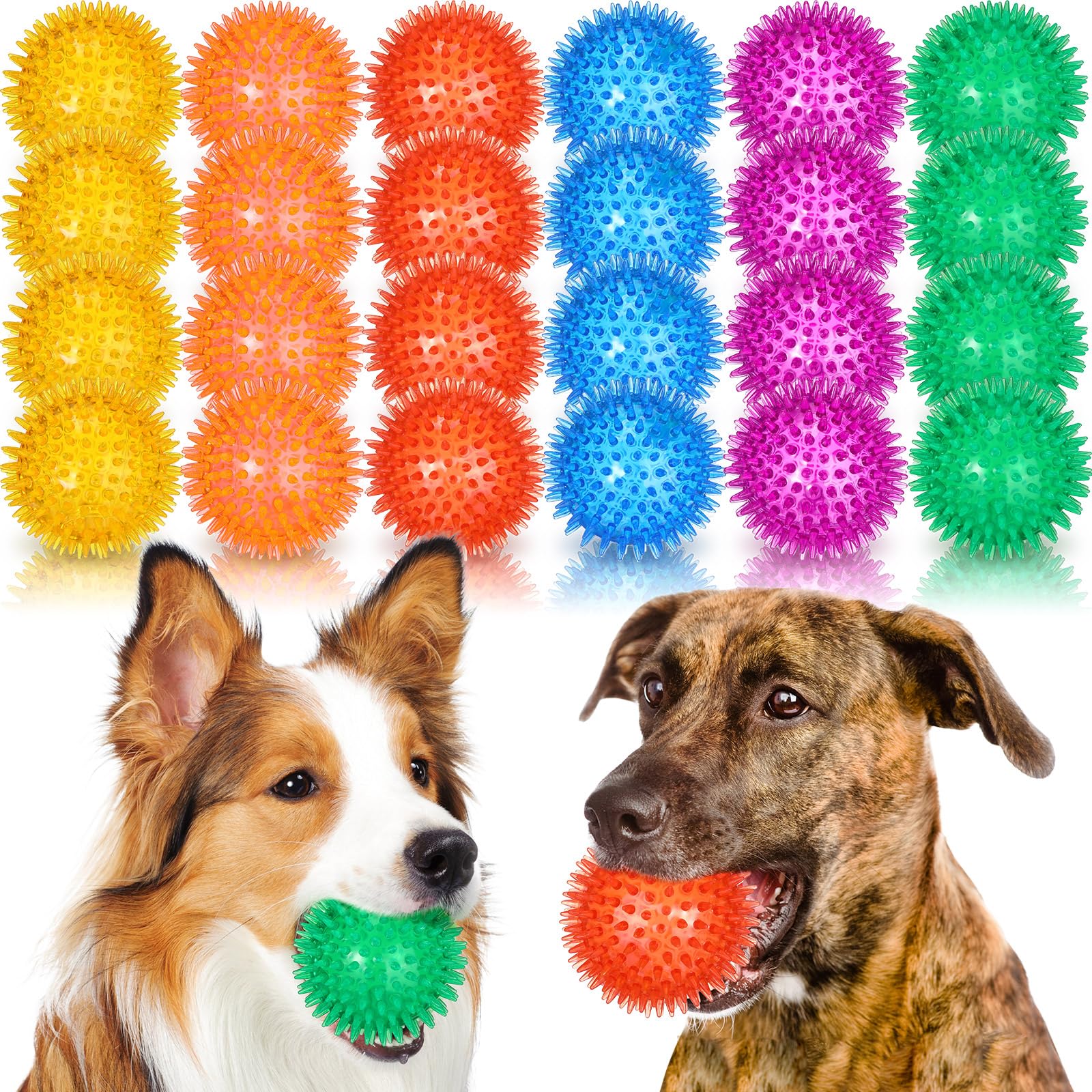 Lenwen 24 Pcs Spikey Dog Balls 3.5 Inch Squeaky Dog Toys Pet Toys Rubber Dog Toy Balls Puppy Chew Toys for Teething Durable Dog Toys for Aggressive Chewers Fetch Toys for Medium Large Dogs