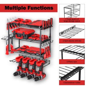 Power Tool Organizer, 4 Layer Drill Holder Wall Mount, Drill Rack for Garage Organization, 4 Slot Separate Design, Power Tool Storage Rack, Heavy Duty Metal Tool Shelf, Best Present for him