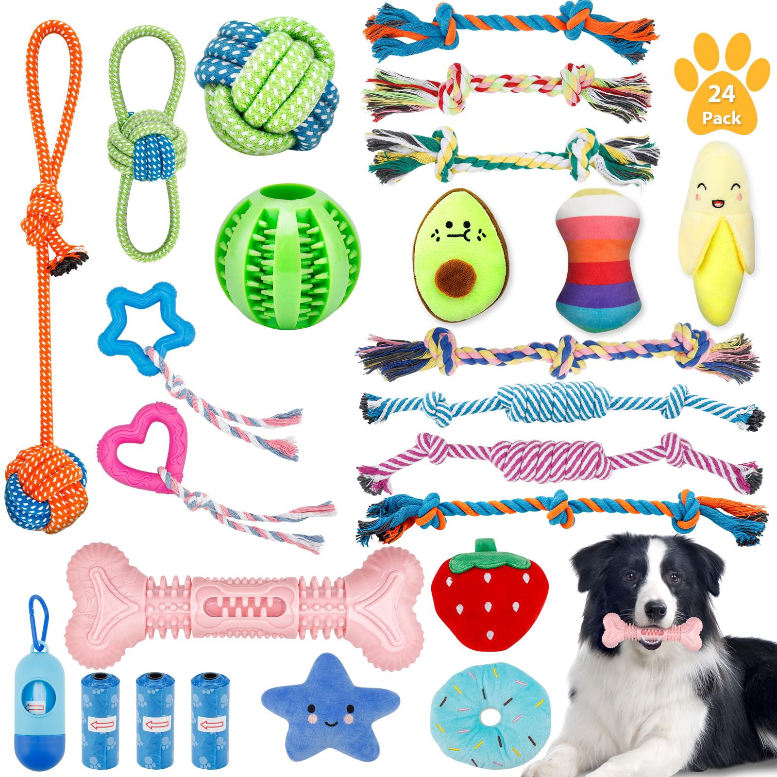 Enido Dog Rope Toys for Small & Medium Breed Dogs, Puppy Chew Toys, 24 Pack Puppy Teething Toys, Promote Dog Dental Health, Exercise & Bonding