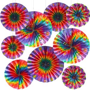 outus 9 pcs tie dye party supplies groovy hippie hanging paper fans classroom decoration 60s party hanging decoration peace and love sign for carnival hippie groovy theme birthday party ceiling