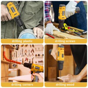 FADAKWALT Cordless Drill Set,12V Power Drill Set with Battery and Charger, Electric Drill Driver/Drill Bits, 3/8'' Keyless Chuck,21+1 Torque Setting, 180 inch-lbs, with LED Electric Drill Set (Yellow)