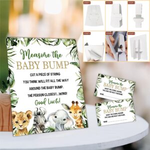 Baby Shower Games - Measure The Baby Bump Set - Greenery Floral Safari theme how big is mommy's belly - 1 Standing sign & 50 tickets - gender reveal party decorations & supplies -DWLK-A02