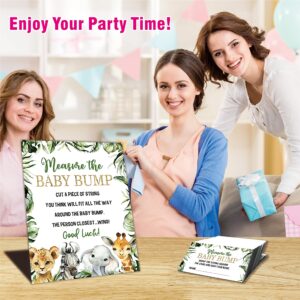 Baby Shower Games - Measure The Baby Bump Set - Greenery Floral Safari theme how big is mommy's belly - 1 Standing sign & 50 tickets - gender reveal party decorations & supplies -DWLK-A02