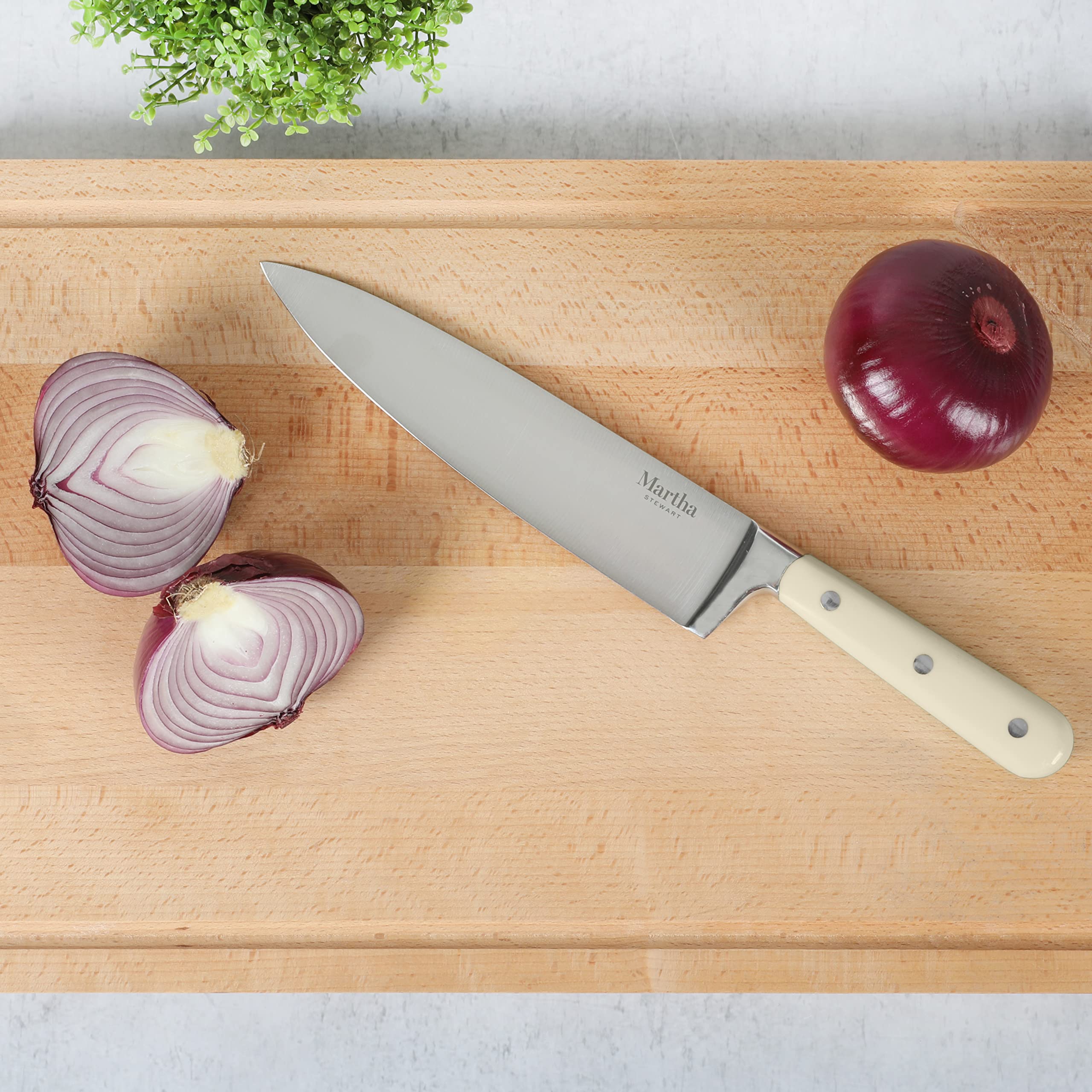 Martha Stewart 8 Inch Forged Triple Riveted Stainless Steel Chef Knife - Linen