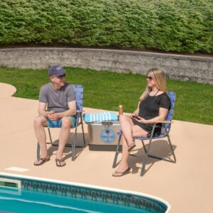 Garden Elements Folding Outdoor Patio/Lawn Pool Chair Grey with Blue Woven Fabric and Arm Rests (2 Pack)