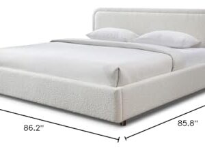 Omax Decor Chloe Upholstered Platform Bed | Box Spring Not Required | (White Boucle, King Bed Frame)