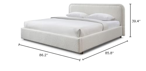 Omax Decor Chloe Upholstered Platform Bed | Box Spring Not Required | (White Boucle, King Bed Frame)