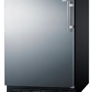 Summit FF6BK2SSADALHD 24” Wide ADA Under Counter Refrigerator 5.5 cu.ft. Made in Europe with Automatic Defrost Operation, Reversible Stainless-Steel Door, Deluxe black interior (ADA Left Hand Door)