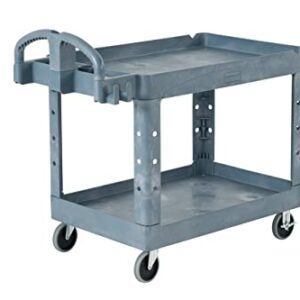 Rubbermaid Commercial Products Brute Heavy Duty 2-Shelf Utility/Service Cart, Medium, Lipped Shelves, Ergonomic Handle, 500 lbs. Capacity, Gray, for Warehouse/Garage/Cleaning/Maintenance/Stadiums