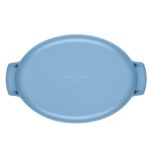 KitchenAid Enameled Cast Iron Au Gratin Oval Roasting Pan, 2.5 Quart, Blue Velvet