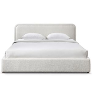 Omax Decor Chloe Upholstered Platform Bed | Box Spring Not Required | (White Boucle, King Bed Frame)