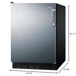 Summit FF6BK2SSADALHD 24” Wide ADA Under Counter Refrigerator 5.5 cu.ft. Made in Europe with Automatic Defrost Operation, Reversible Stainless-Steel Door, Deluxe black interior (ADA Left Hand Door)