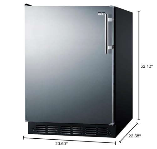 Summit FF6BK2SSADALHD 24” Wide ADA Under Counter Refrigerator 5.5 cu.ft. Made in Europe with Automatic Defrost Operation, Reversible Stainless-Steel Door, Deluxe black interior (ADA Left Hand Door)