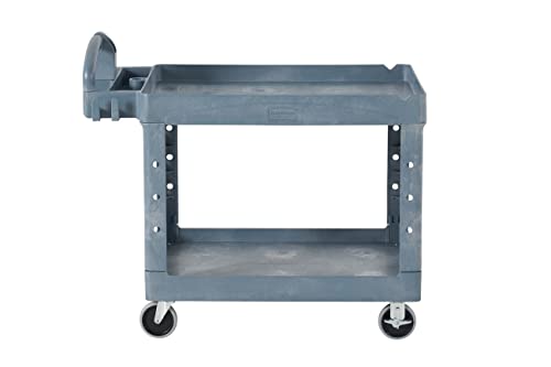 Rubbermaid Commercial Products Brute Heavy Duty 2-Shelf Utility/Service Cart, Medium, Lipped Shelves, Ergonomic Handle, 500 lbs. Capacity, Gray, for Warehouse/Garage/Cleaning/Maintenance/Stadiums