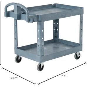 Rubbermaid Commercial Products Brute Heavy Duty 2-Shelf Utility/Service Cart, Medium, Lipped Shelves, Ergonomic Handle, 500 lbs. Capacity, Gray, for Warehouse/Garage/Cleaning/Maintenance/Stadiums