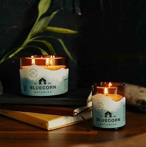 Cedarwood, Nutmeg & Lavender Essential Oil & Pure Beeswax Candle in Blown Glass Jar. Bluecorn Beeswax Botanica. 8 oz.