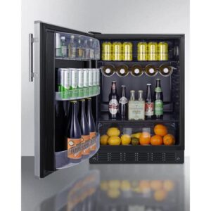 Summit FF6BK2SSADALHD 24” Wide ADA Under Counter Refrigerator 5.5 cu.ft. Made in Europe with Automatic Defrost Operation, Reversible Stainless-Steel Door, Deluxe black interior (ADA Left Hand Door)