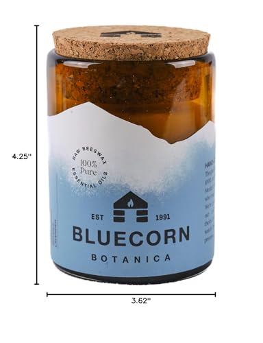 Cedarwood, Nutmeg & Lavender Essential Oil & Pure Beeswax Candle in Blown Glass Jar. Bluecorn Beeswax Botanica. 8 oz.