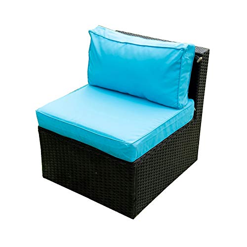 ERYE Weather Conversation, Outdoor Garden PE Rattan Manual Weaving Wicker Sectional Sofa 2 Pillow, 5 Pieces Modular Patio Furniture Set, Black+Light Blue