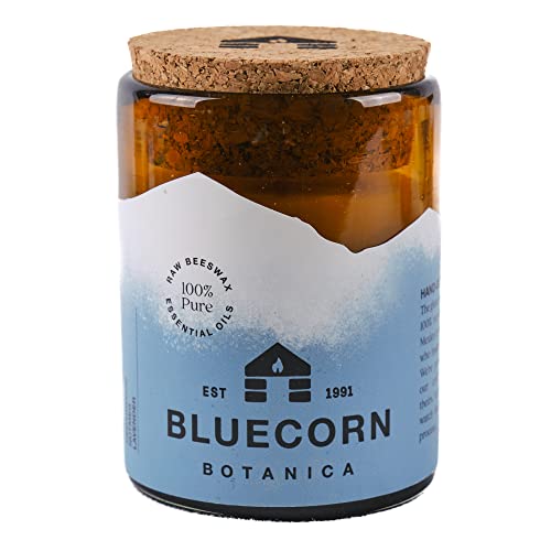 Cedarwood, Nutmeg & Lavender Essential Oil & Pure Beeswax Candle in Blown Glass Jar. Bluecorn Beeswax Botanica. 8 oz.