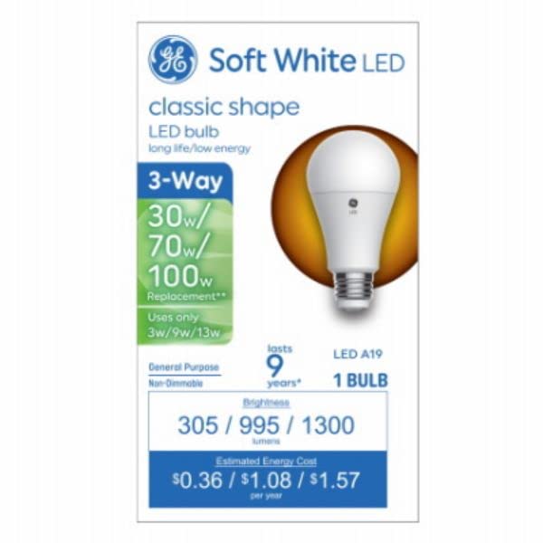 93130562 LED 3-Way Light Bulb, A19 Medium Base, Soft White, 3/9/13 Watt - Quantity 1