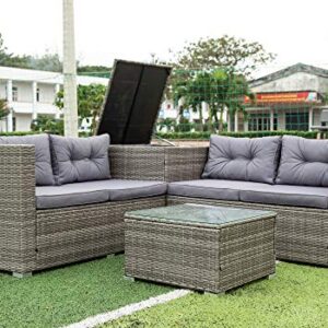 FANYE 4 Pieces Patio Sofa Sets Outdoor Conversation Group,PE Wicker Rattan Sectional Upholstered Furniture Include Armchairs, Loveseat and Cushions