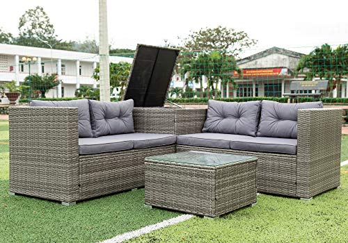 FANYE 4 Pieces Patio Sofa Sets Outdoor Conversation Group,PE Wicker Rattan Sectional Upholstered Furniture Include Armchairs, Loveseat and Cushions