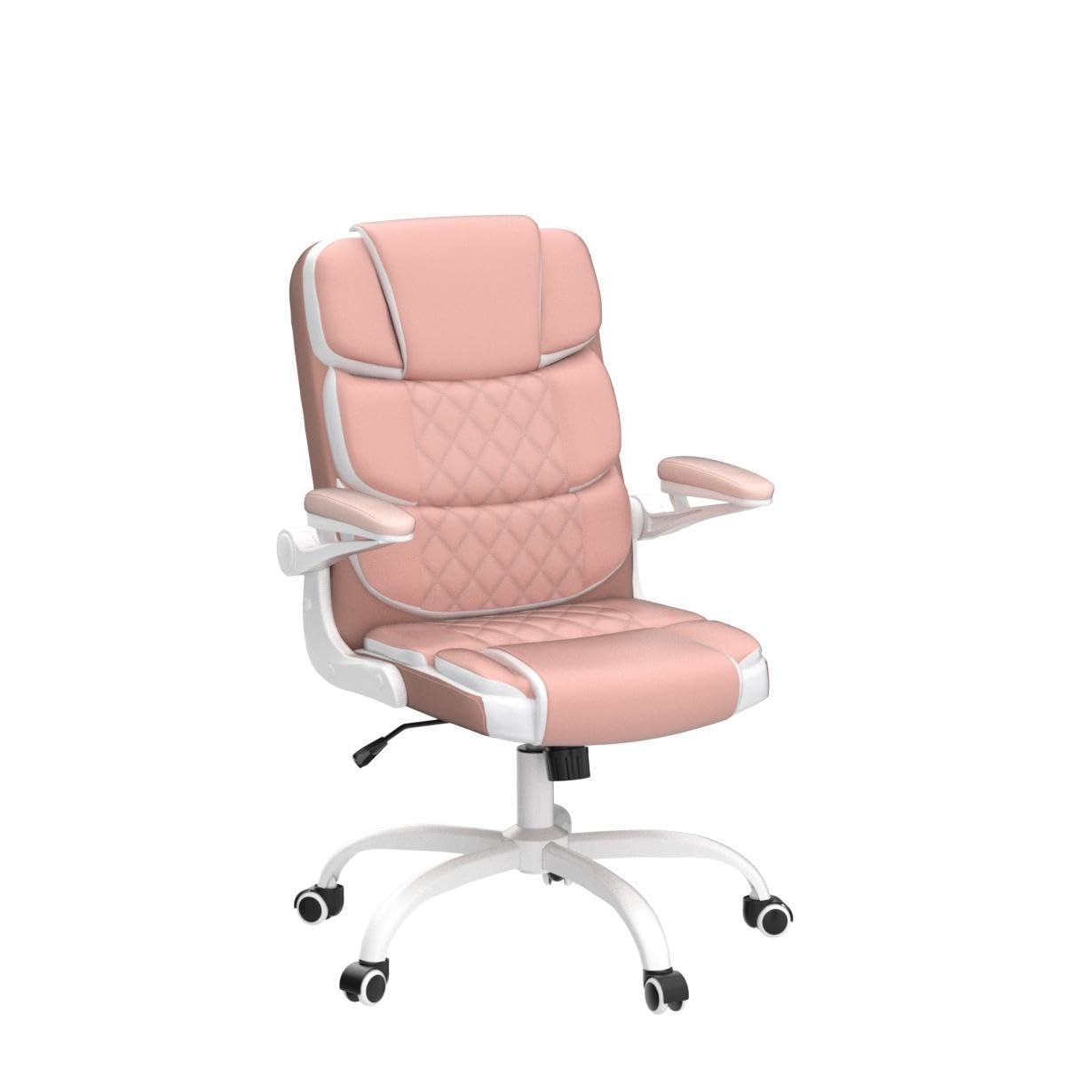 SEATZONE Ergonomic Office Chair Pink PU Leather Desk Chairs Computer Chair with Wheels and Flip-up Arms,Rolling Swivel Task Chair for Women,Girls