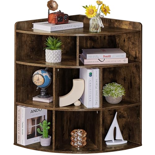 Vecelo 3-Tier Corner Cabinet with 8 Cubbies, Wooden Cube Storage Organizer, Modern Bookshelf Units for Playroom, Bedroom, Living Room, Brown