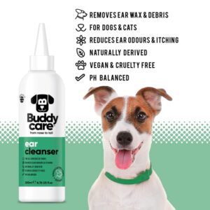 Buddycare Dog Ear Cleanser Soothing Ear Cleaning Solution for Dogs | Naturally Derived Ingredients With Aloe Vera (200ml)