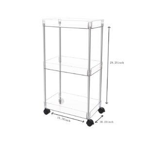 LYZOLICS 3-Tier Slim Storage Cart Mobile Shelving Unit Organizer Slide Out Storage Rolling Utility Cart Stainless Steels Tower Rack for Kitchen Bathroom Laundry Narrow Places (Transparent, 10.23inch)