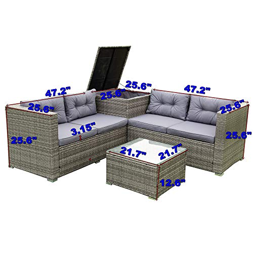 FANYE 4 Pieces Patio Sofa Sets Outdoor Conversation Group,PE Wicker Rattan Sectional Upholstered Furniture Include Armchairs, Loveseat and Cushions