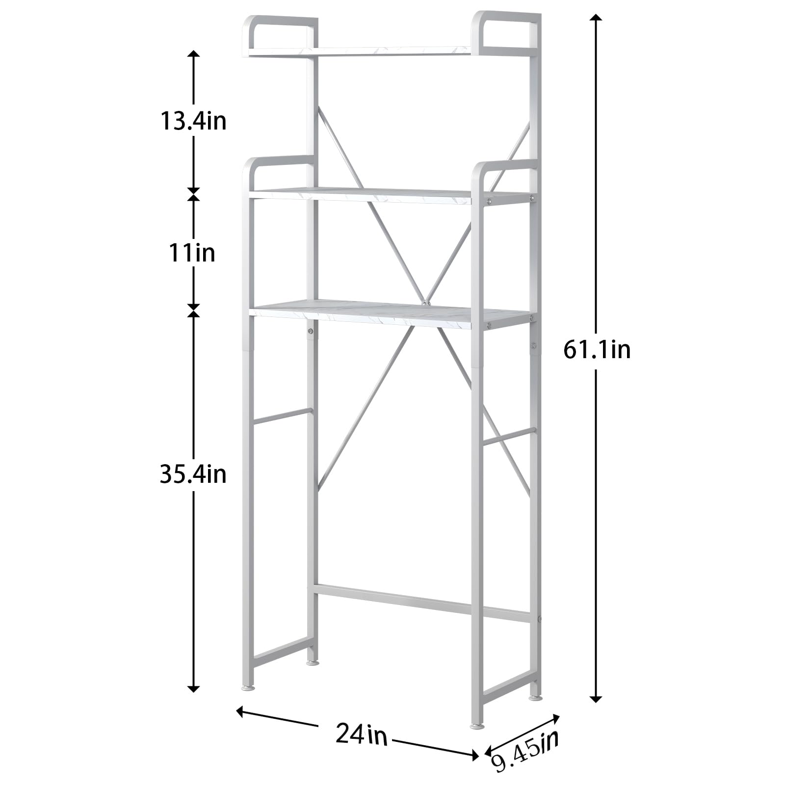 Huhote Over The Toilet Storage Rack with 3-Tier Bathroom Shelves, Space Saver Toilet Shelf, Bathroom Storage Organizer with Hooks for Over Toilet Storage and Bathroom Shelf (White Faux Marble)