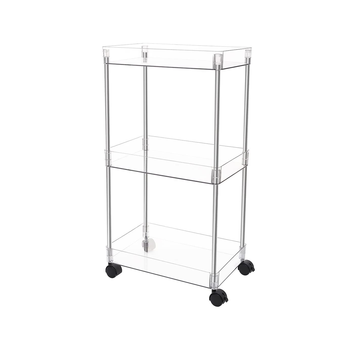 LYZOLICS 3-Tier Slim Storage Cart Mobile Shelving Unit Organizer Slide Out Storage Rolling Utility Cart Stainless Steels Tower Rack for Kitchen Bathroom Laundry Narrow Places (Transparent, 10.23inch)