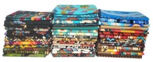 10 fat quarters - southwest southwestern aztec tribal adobe cliffs desert cactus plains woven blanket baskets pottery stripes fabrics quality quilters cotton assorted fat quarter bundle