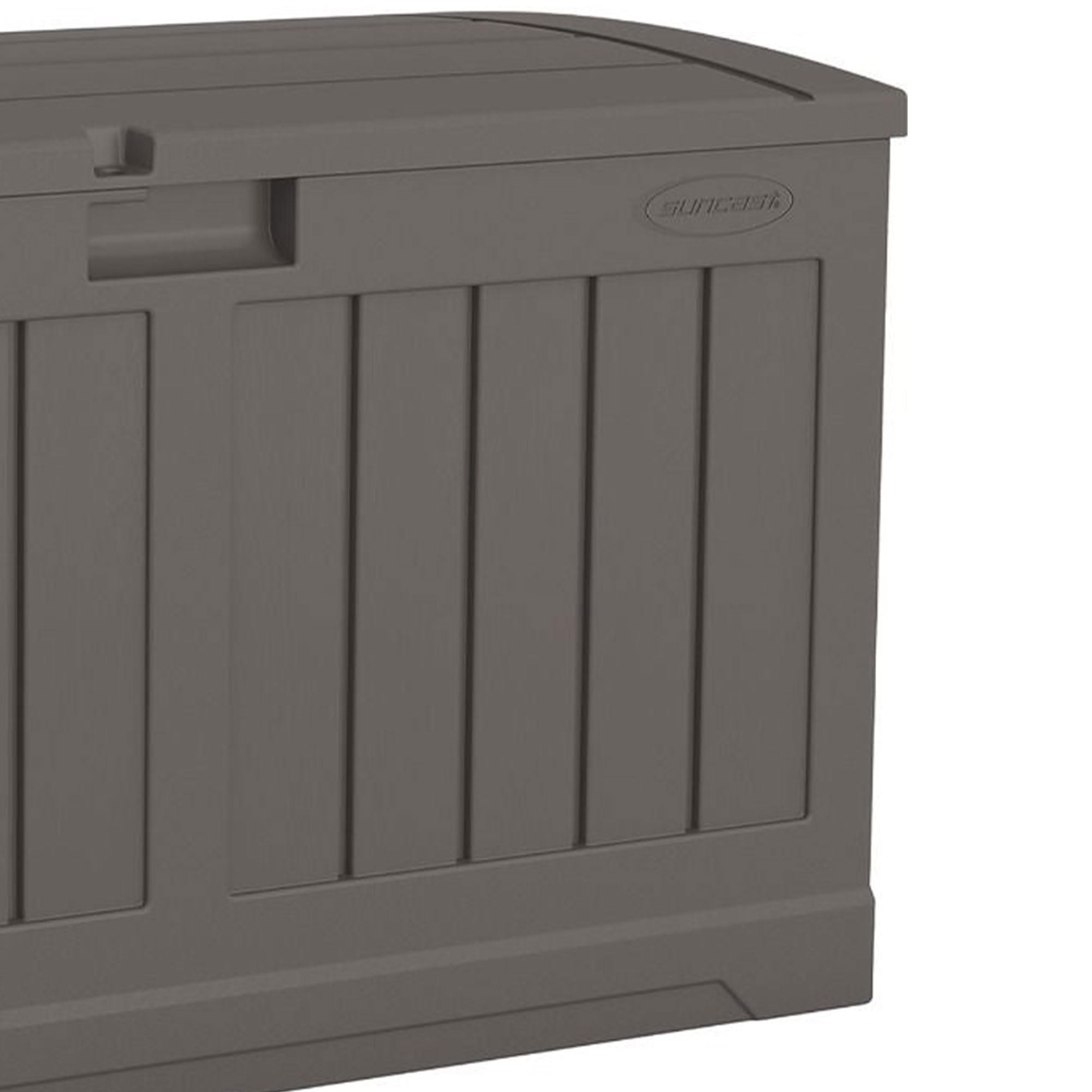 Suncast 50 Gallon Plastic Deck Box with Molded Lockable Feature and Weathertight Construction for Home, Patio, Lawn, and Garden Storage, Gray