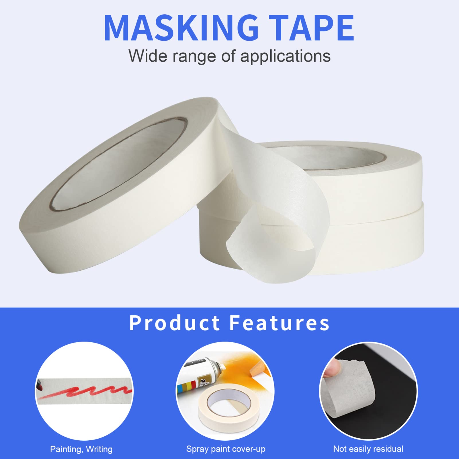 JayJayup Masking Tape 1 inch Wide, 12 Rolls General Purpose Masking Tape Bulk for Painting, Labeling, Art, Office, Home, Craft, 1 Inch x 55 Yards x 12 Rolls, 660 Yards in Total