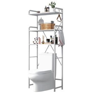 Huhote Over The Toilet Storage Rack with 3-Tier Bathroom Shelves, Space Saver Toilet Shelf, Bathroom Storage Organizer with Hooks for Over Toilet Storage and Bathroom Shelf (White Faux Marble)