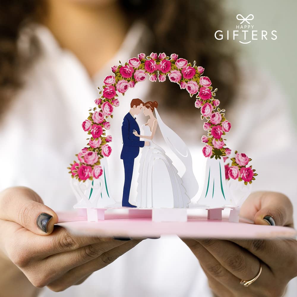 HAPPY GIFTERS Wedding 3D Pop Up Valentine Card – Pop Up Love Cards – Wedding Cards for Bride and Groom – Anniversary card 3D – Just Married Card - 3D Card Love with Envelope Included