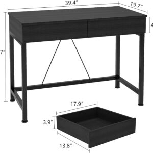 CAIYUN 40Inch Small Computer Desk with Drawers, Home Office Desks with Storage, Simple Modern Kids Desk, Vanity Desk for Bedroom, Work Study Writing Desk Table for Small Spaces (Black, Wooden)