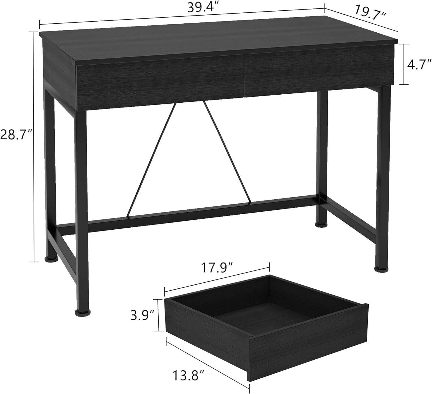 CAIYUN 40Inch Small Computer Desk with Drawers, Home Office Desks with Storage, Simple Modern Kids Desk, Vanity Desk for Bedroom, Work Study Writing Desk Table for Small Spaces (Black, Wooden)