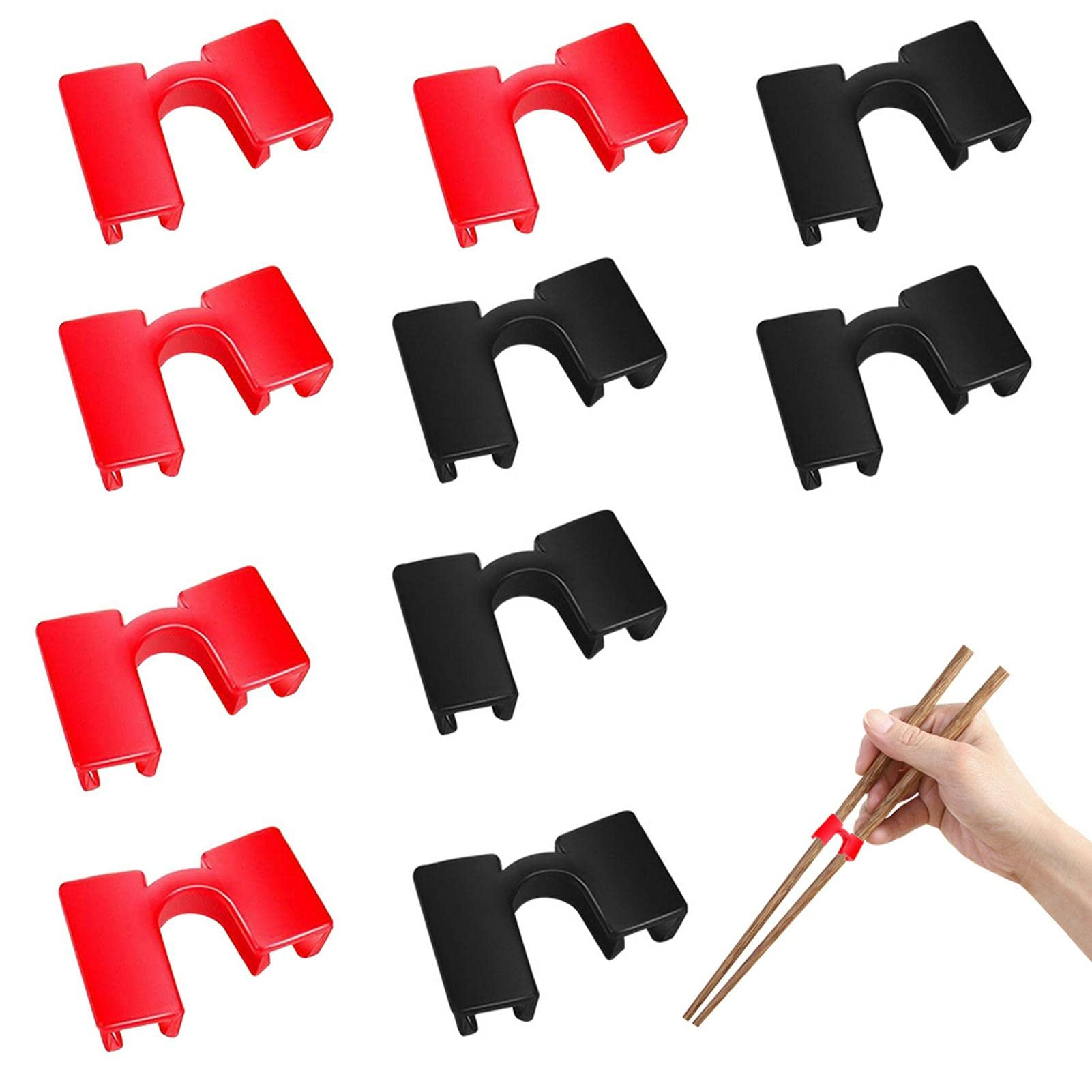 10 Pcs Reusable Chopsticks Helpers Training Chopstick Hinges Connector Practice Chinese Chop Stick Easy Chopstick Trainers for Children, Adults, Beginner (Black & Red)