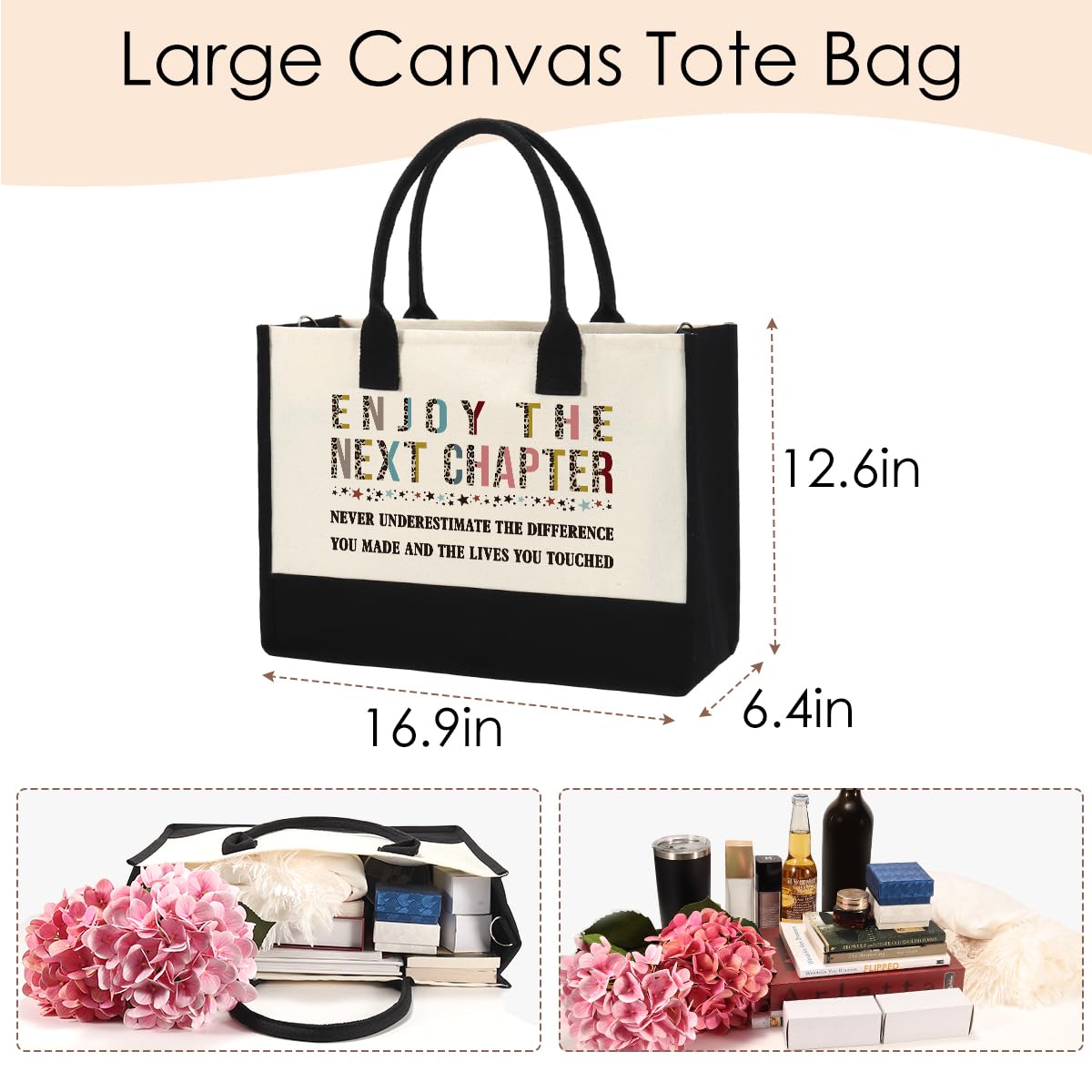 Going Away Gifts for Coworkers, Enjoy the Next Chapter Canvas Tote Bag Retirement Gift Bag for Women, Never Forget the Difference You Make Gifts Handbag with Zipper for Friends, Teacher, Nurse